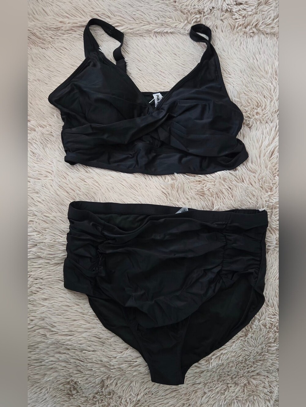 Plus Size Black Ruched High-Waist Bikini Set #1315 - Picture 3 of 9